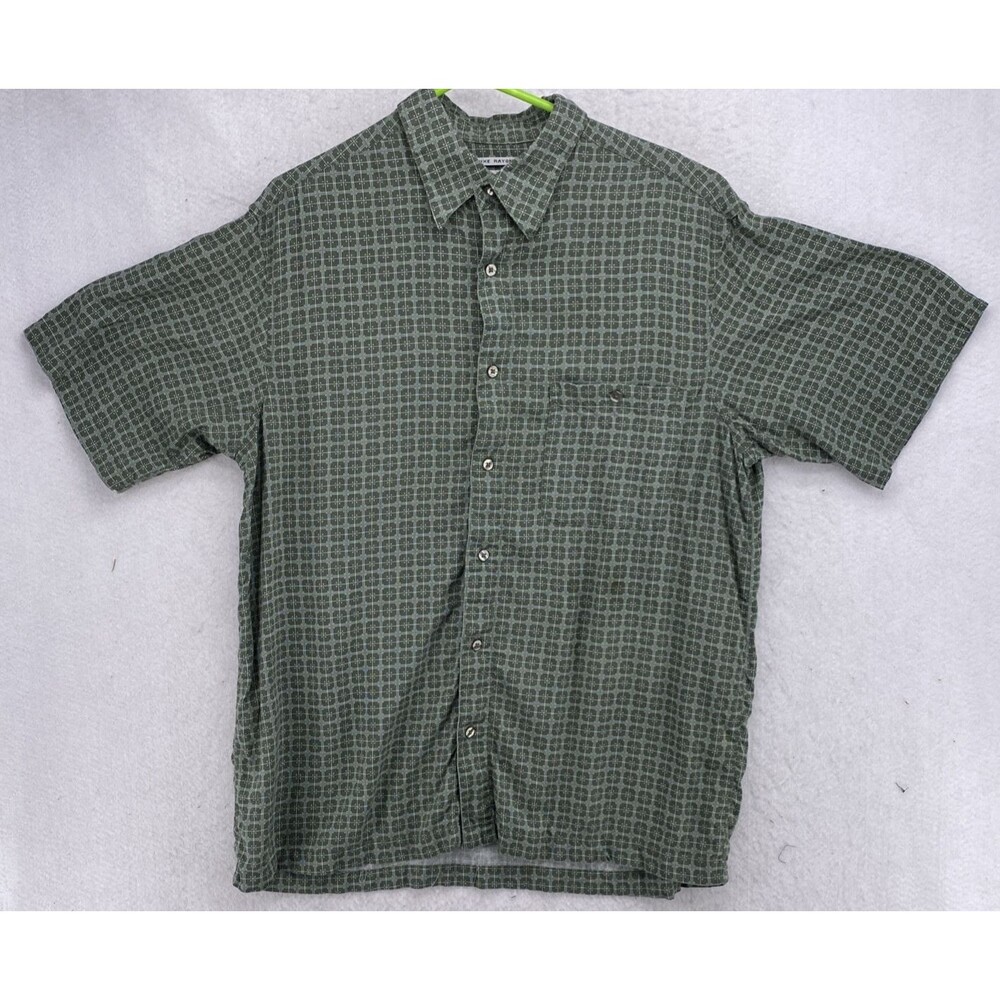 Vintage Ron Chereskin Luxe Rayon Shirt L Green Geometric Short Sleeve Button Up